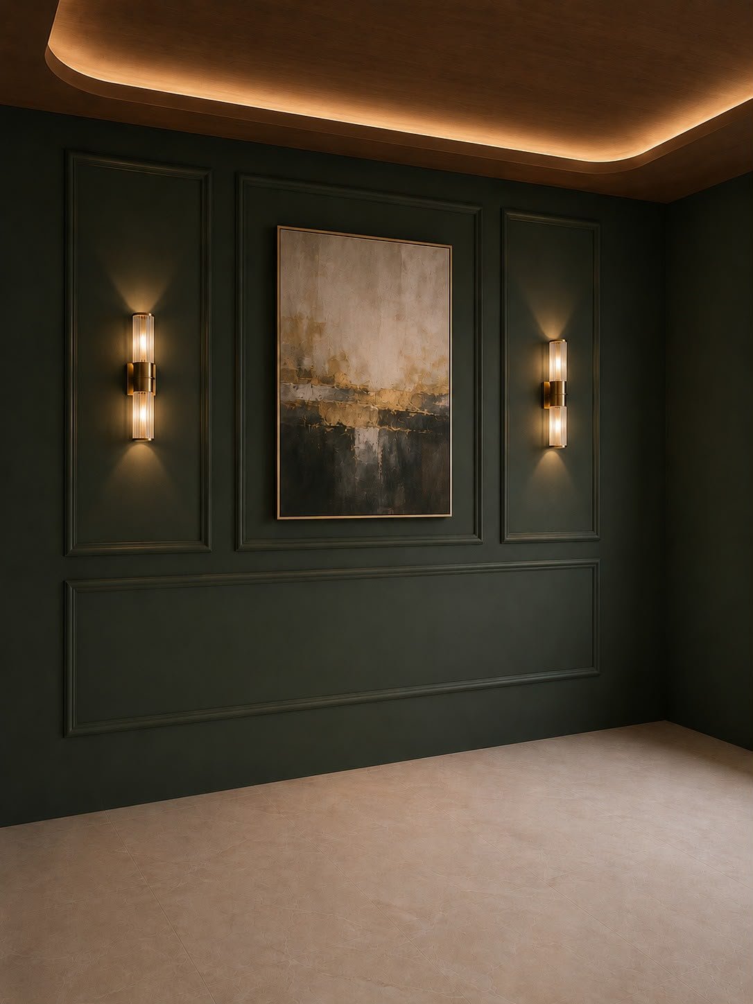 Salle de soin Thaïti aux boiseries vert olive et lumière tamisée